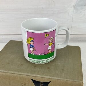 Vintage 1990s GOLF MUG White Ceramic Coffee Mug Ladies Golfer Cartoon